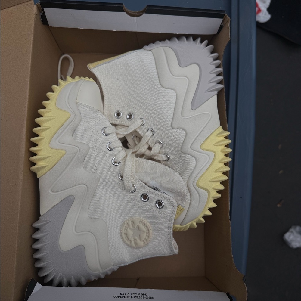 Converse Cream High-Top Sneakers with Yellow & Gray Accents